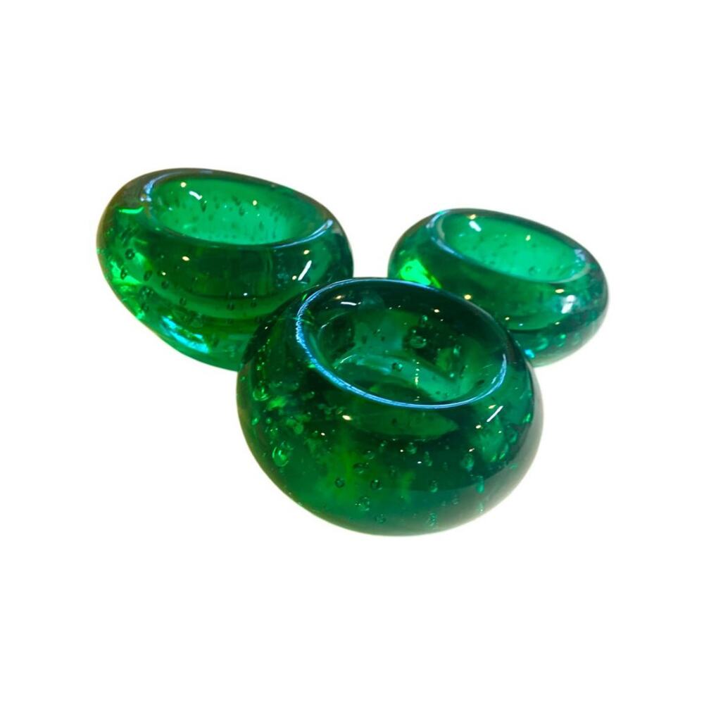 Ikea Green Glass Controlled Bubble Candle Tealight Holder Set of 3
